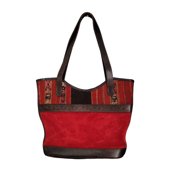 Vintage Handmade Bolivian Boho Leather Trim and Suede Tote Handbag